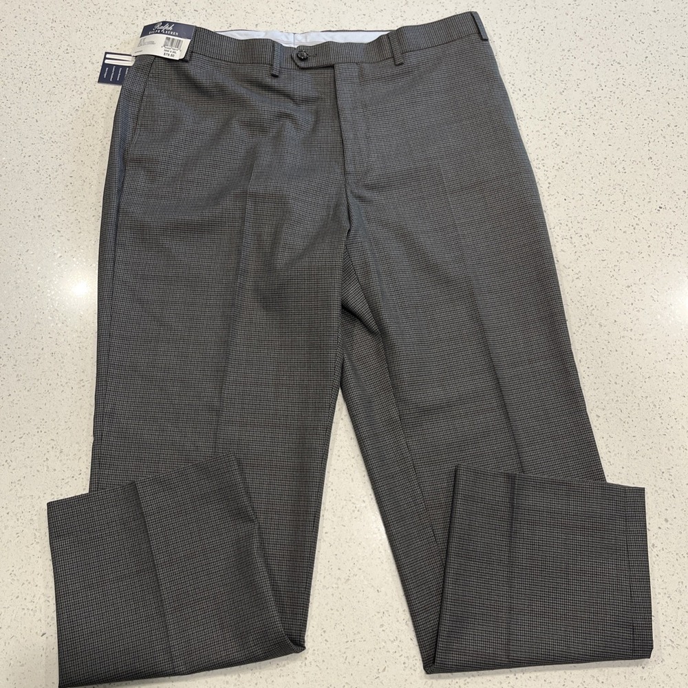 Ralph Lauren Mens The Comfort Flex Pant in Gray Burgundy Size 38X30 Houndstooth